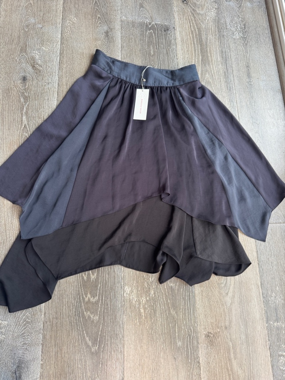Rebecca Taylor Black and Charcoal Layered High-Low Skirt AZ0534